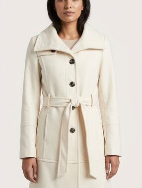 Black Rivet Off-White Trench Coat with Belt
